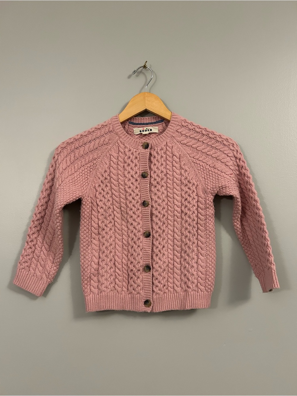 Mini Boden Heritage Cable Cardigan Dusty Pink Cable-Knit Button Size 6-7 Years
